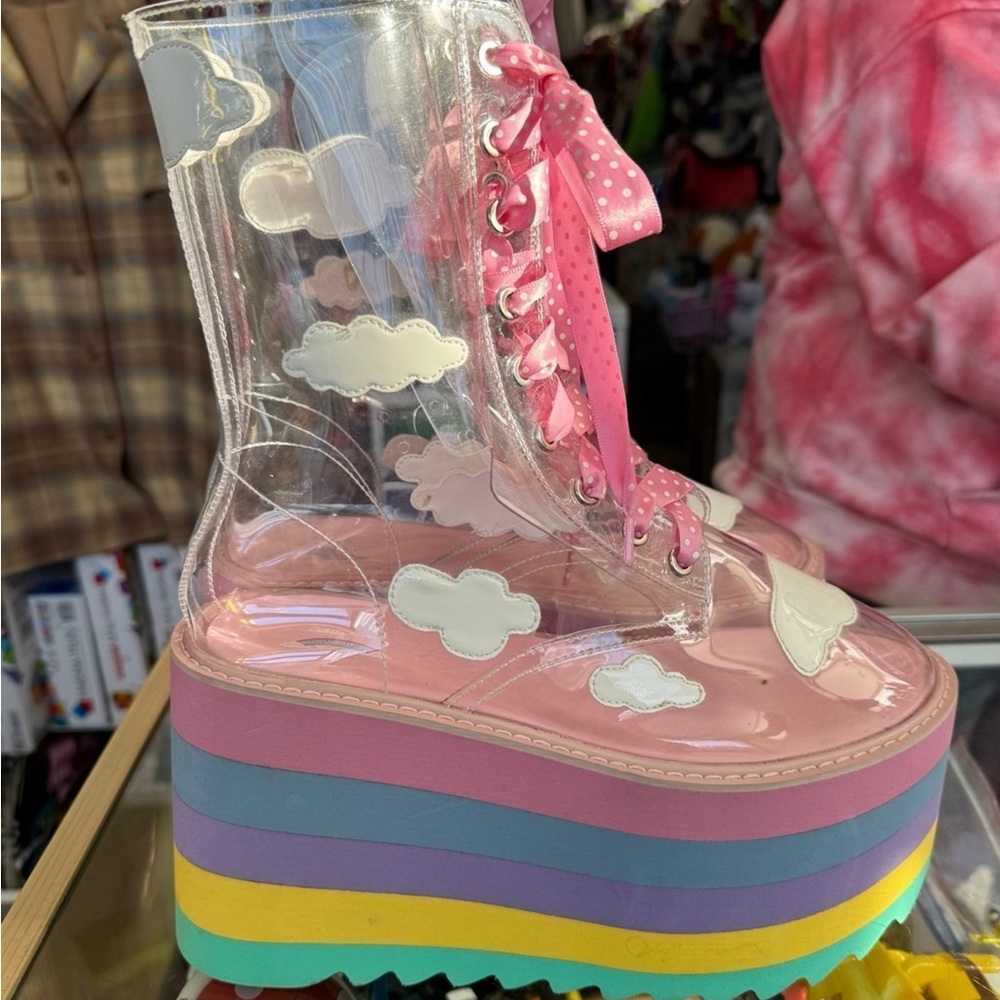 Dolls kill x my little pony platform pastel rainbow cloud boots women’s size 9